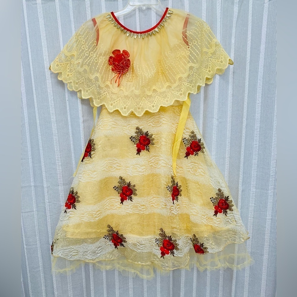 RAMIZ‎ Yellow Dress with Embroidered Roses Size 32 (US Small)